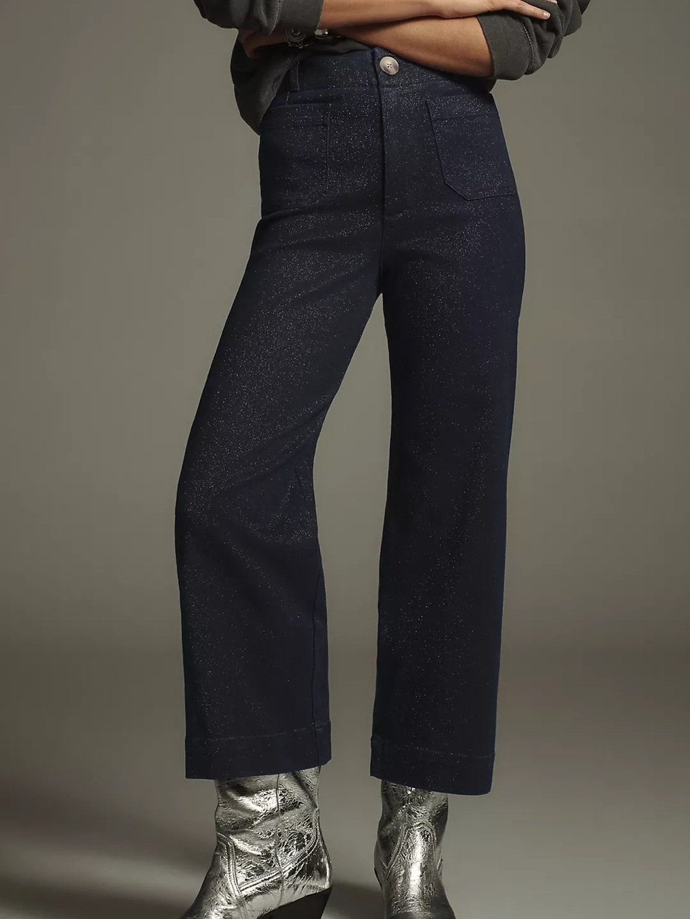 Maeve Colette Sparkle High-Rise Wide-Leg Cropped Jeans